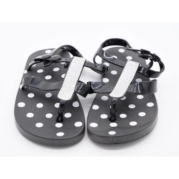 Delias Girl Sandal Little Girl 11/12 Black Jelly Silver Glitter Button Slingback - Picture 2 of 5